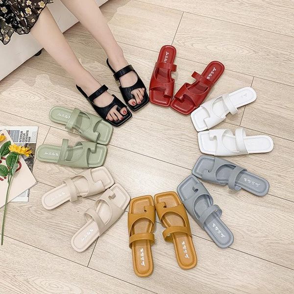 

womens slippers summer slingback shoes sandals slides open toe women flat heel female beach flip flops fashion casual, Black