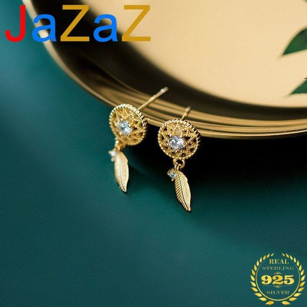 

dangle & chandelier a00170 jazaz 100% 925 sterling silver jewelry round monternet crystal zircon feather charm drop earrings for women