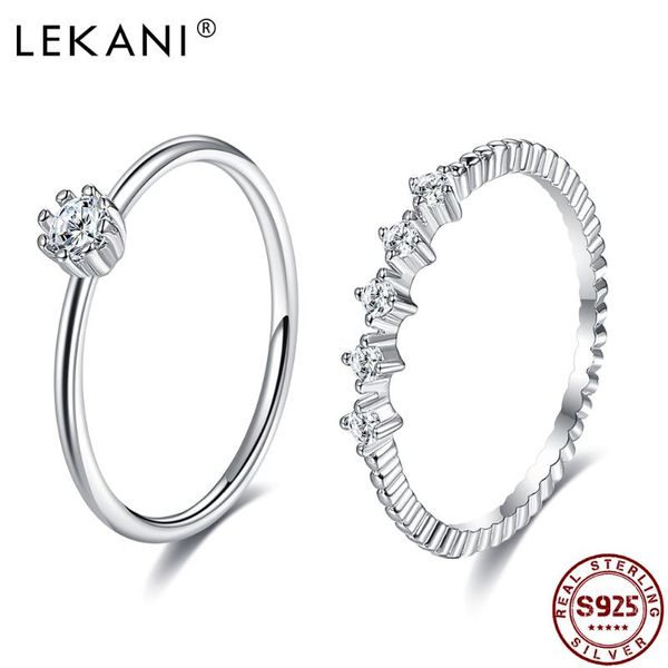 

cluster rings lekani 925 sterling silver sets for women 5a clear cubic zircon geometric romantic anniversary trendy jewelry arrival, Golden;silver