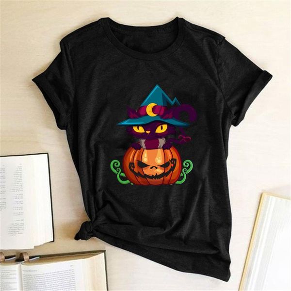 

cat pumpkin printed halloween men t shirt summer graphic tees cotton woman tshirts fashion crew neck harajuku female, White;black