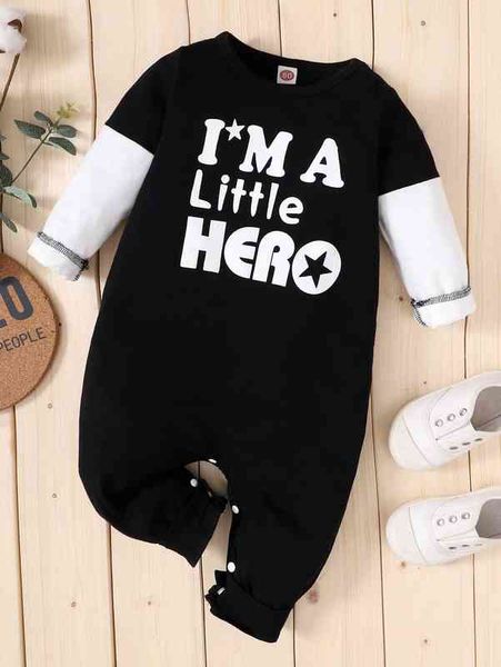 

baby slogan & star print colorblock jumpsuit she, Blue