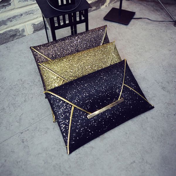 

retro women evening bag pouch sequins envelope black handbag sparkling party bags solid wedding day bling clutches gold purses