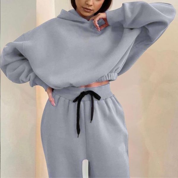 

women's two piece pants sports suit long-sleeved shirt hooded elastic waist loose pieces set turtleneck pullover homewear tracksuit, White