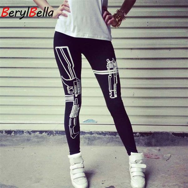

cotton autumn winter women leggings skinny guns printed casual stretch black for pencil pants female 211218