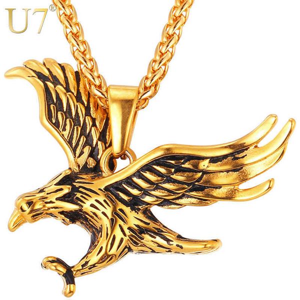 U7 Marke Adler Halskette Statement Schmuck Verkauf Gold Farbe Edelstahl Hawk Tier Charm Anhänger Kette für Männer P748 X0707