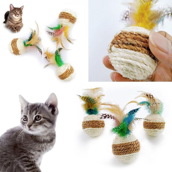 

cat toys feather bite pet ball toy faux creative play interactive chew for dogs cats
