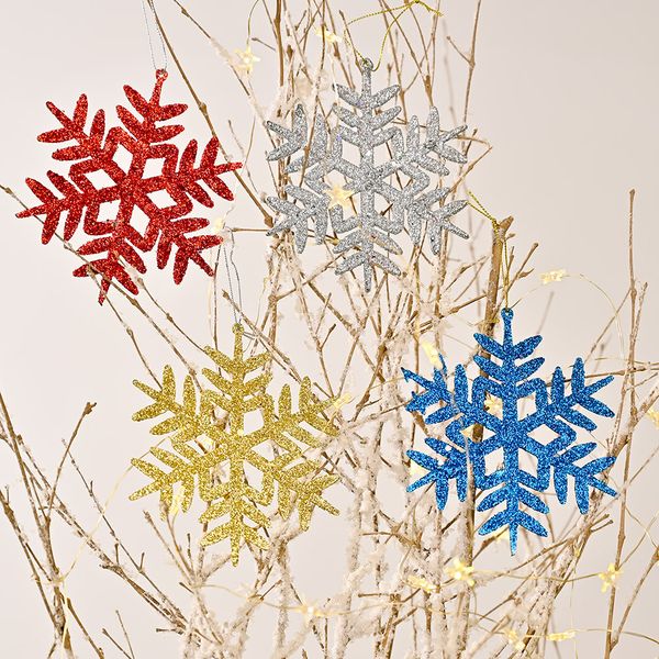 4 Teile/satz Weihnachten Hängende Dekorationen Glitter Schneeflocke Weihnachtsbaum Anhänger Ornamente für Neujahr Hochzeit KDJK2107