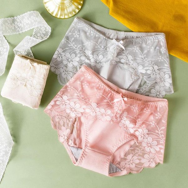 

women's panties female lace soft cotton seamless lingerie middle waist bowknot breathable intimates briefs knickers girls underwear, Black;pink