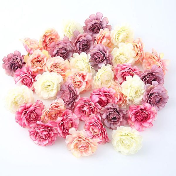 

decorative flowers & wreaths 10pcs/lot artificial 5cm silk rose head for wedding party home garden decorations diy craft wreath christmas fl