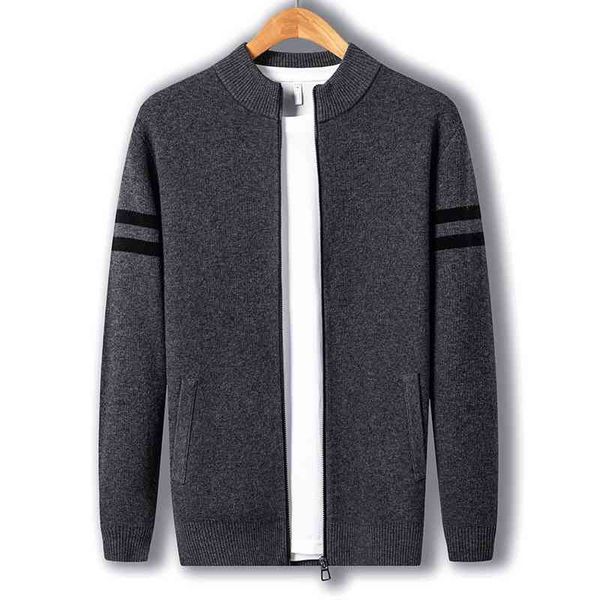 

men's thickened knitted cardigan 2021 autumn winter new leisure trend men's zipper stand collar sweater jacket, Black
