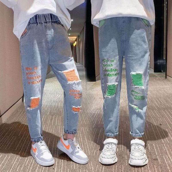 

jeans spring autumn baby girl kids ripped children trousers teenager outwear denim pant clothing 4 5 6 7 8 9 10 11 12, Blue