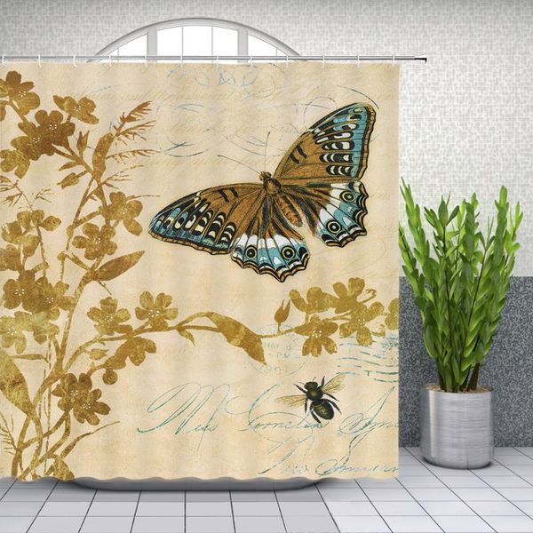 

shower curtains butterfly bird flower set retro style creative pattern home bathroom decor waterproof polyester fabric curtain