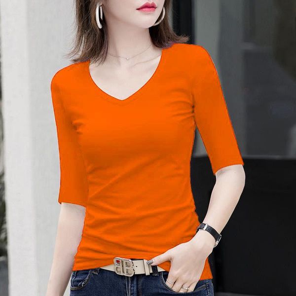 

[high grade odel cotton] slim v-neck t-shirt autumn and winter 2021 korean long sleeve women's top, White