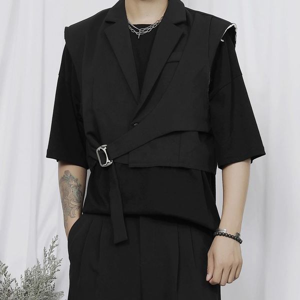 

men's vests suits waistcoat four seasons style retro british wind diagonal design japanese simple leisure large, Black;white