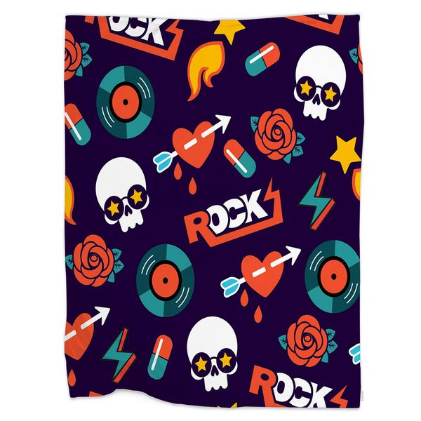 

rock and roll throw blanket,funky seamless rock pattern with skull and roses thorw blanket soft warm decorative blanket for bed