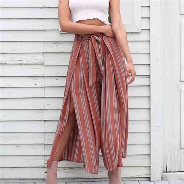 

split striped lady wide leg pants women summer beach high waist trousers chic streetwear sash casual pants female, Black;white