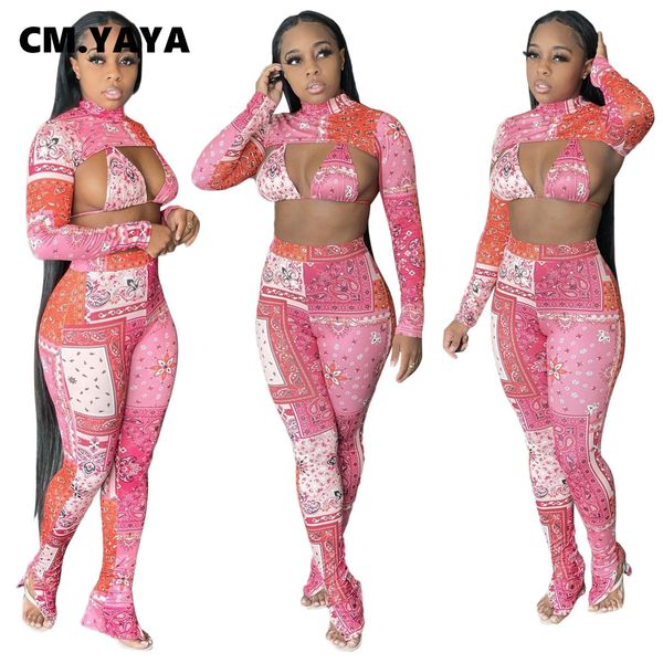 

tie dye print classic womens set smo bikini pants set long sleeve three piece set outfitsby air, White