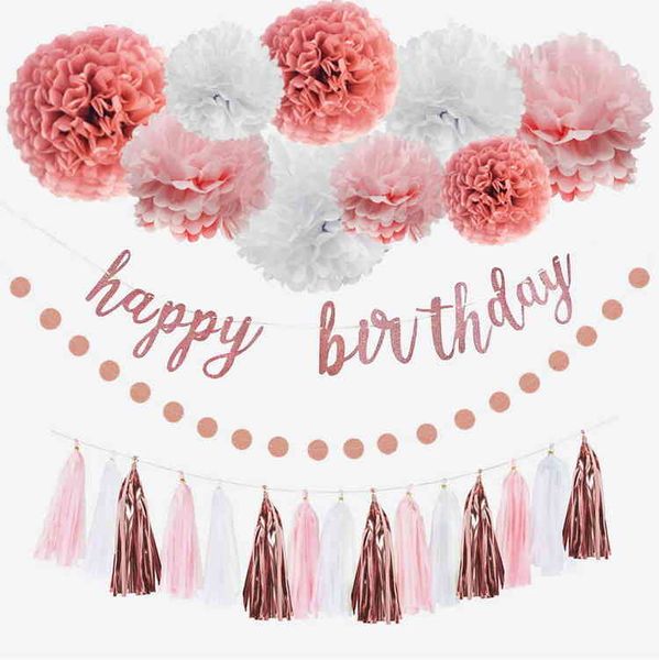 

party decoration set paper flower ball glittering powder letter flag pulling round piece tassel spiral