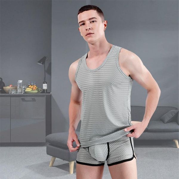 

men' tank vest mesh ice silk thin summer breathable cool quick-drying hollow sleeveless, White;black