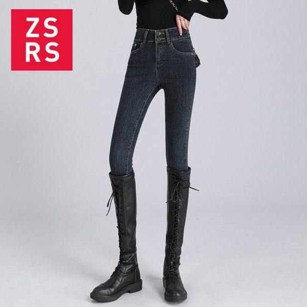 

women's jeans zsrs skinny casual women bottoms 2021 streetwear high waist for stretch autumn denim pencil pants, Blue