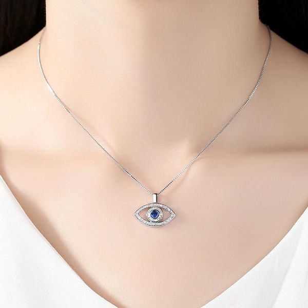 

pendant necklaces arrival creative micro-inlaid zircon blue eye necklace evil clavicle chain women girls wedding birthday party jewelry, Silver