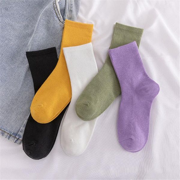 

socks & hosiery solid color sport harajuku breathable cotton skateboard comfortable middle tube sock girls student christmas gifts, Black;white