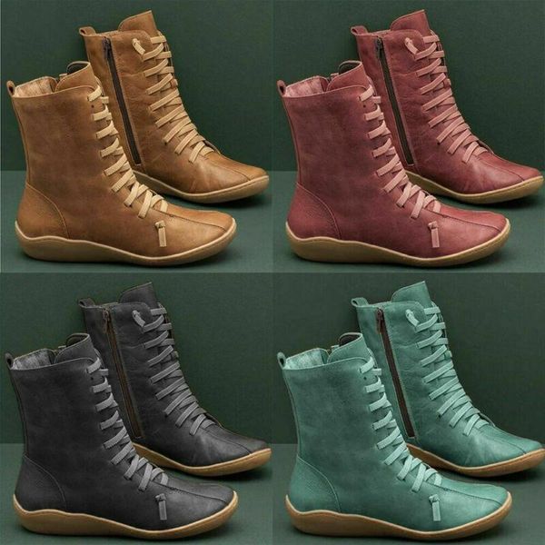 

boots women flat ankle arch support casual leather shoes autumn ladies size, Black