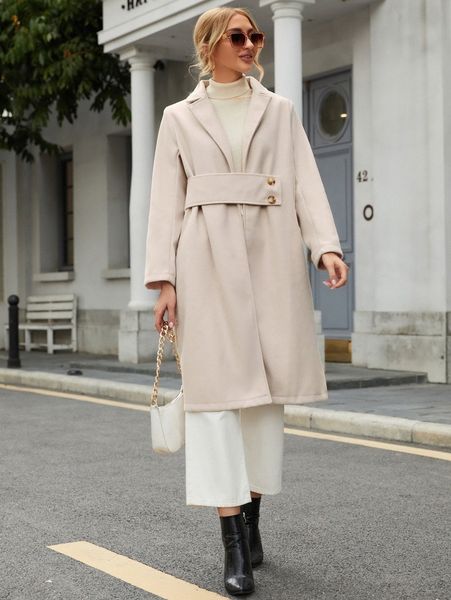 

lapel collar button front overcoat r0k9#, Black