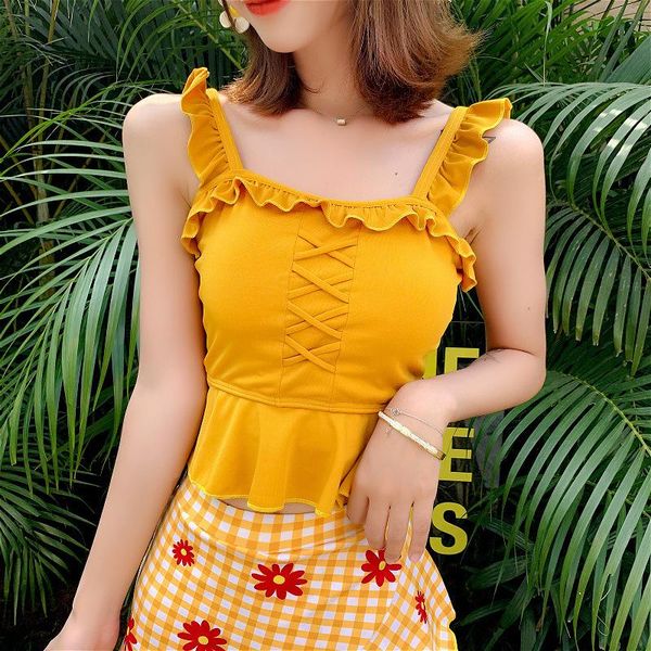 

together in the summer of 2021 female swimsuit bikini fission three-piece boxer smock spring bathing suit women's swimwear, White;black