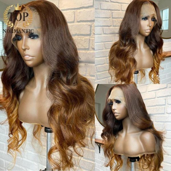 

ormantic brazilian remy human hair wigs ombre color body wave lace front with pre plucked hairline, Black;brown