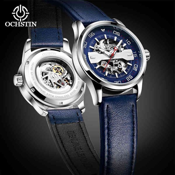 

ochstin human automatic watches luxury sports mechanical waterproof relogio masculino fire leather, Slivery;brown