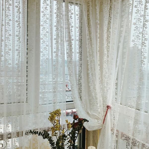 

high-grade beautiful white lace curtains nordic style voile tulle sheer for bedroom living room background cloth dreamy guaze curtain & drap