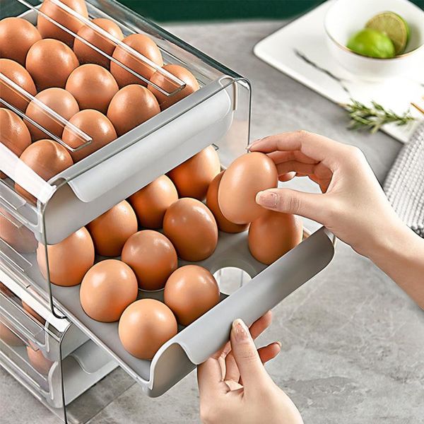 

storage bottles & jars household 32 box egg drawer-type refrigerator plastic transparent dumpling double layer tray