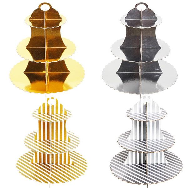 

other event & party supplies 3-tier golden/silver stripe cake stand solid color cupcake holder for wedding birthday decorations