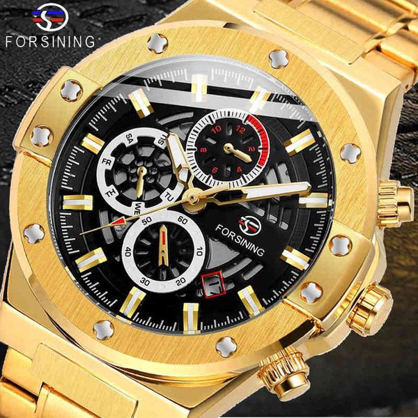

men mechanical watches automatic research gold calendar business steel clock military sports male relogio masculino, Slivery;brown