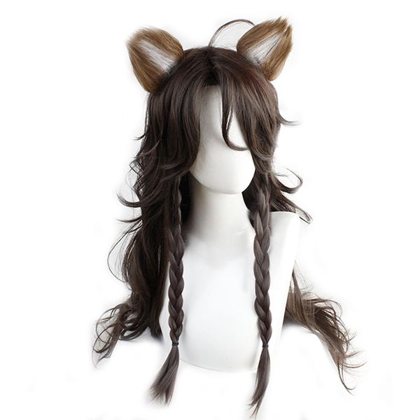 

twisted wonderland cosplay leona kingscholar wig the lion king scar braided hair long curly brown men women role play hairpiece, Black