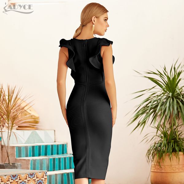 

2021adyce 2021 new summer women black ruffles bandage dress sleeveless sash v neck celebrity evening runway party bodycon dress, Black;gray