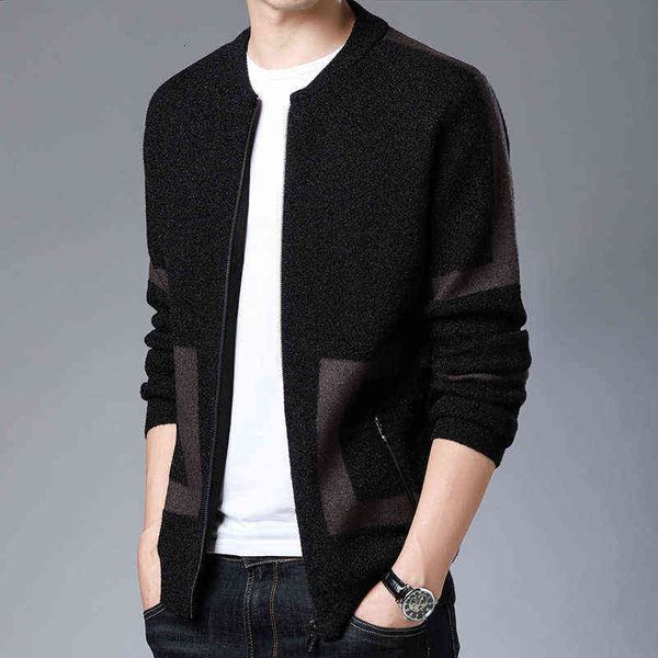 

men's jackets 2021 autumn yarn men's cardigan korean casual long sleeve zipper handsome coat, Black;brown