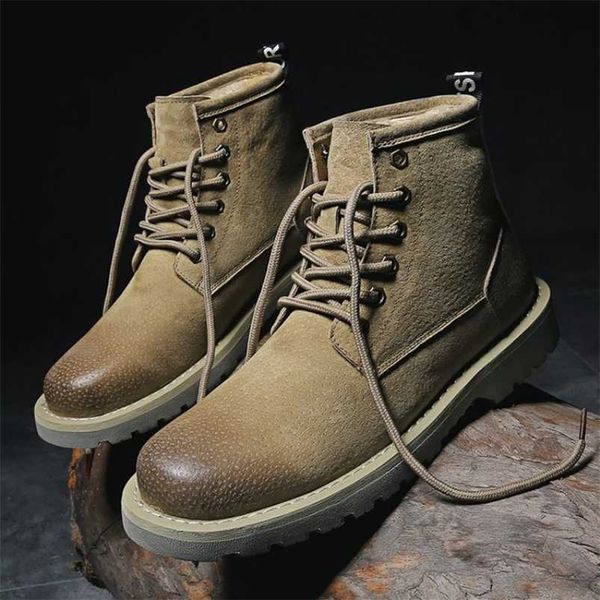 

men fashion faux suede round head short tube lace up flat bottomed martin boots casual selling men boots aq097 211106, Black