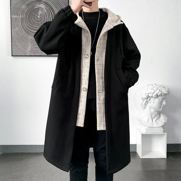 

men's trench coats 2021 autumn overcoat casual coat , spring hoooded jackets men,men's clothing windbreakers, Tan;black