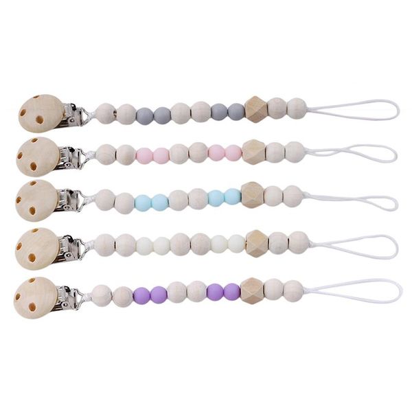

baby pacifier clip chain wooden holder chupetas soother clips chew rattles leash strap nipple for infant feeding pacifiers#