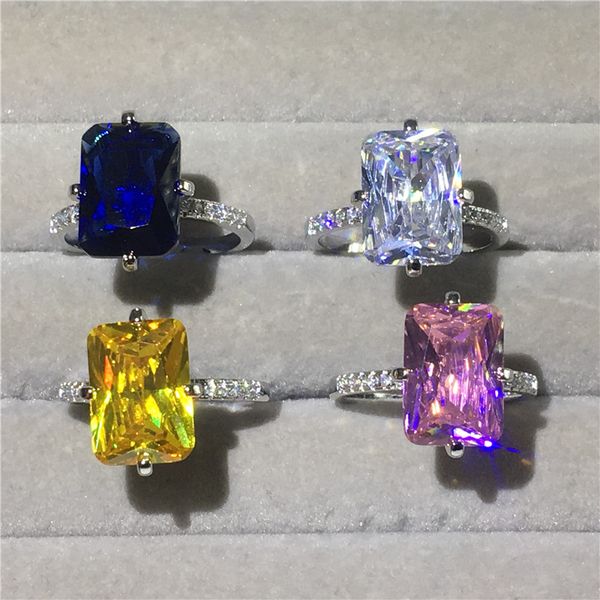 

romantic lovers 925 sterling silver ring squar 8ct lab sapphire diamond cz engagement wedding band rings for women party jewelry, Slivery;golden