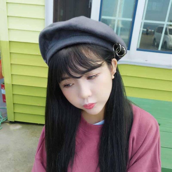 

berets fancy solid color women beret hat plain winter autumn hats for wool feel with ring chapeu feminino cap, Blue;gray