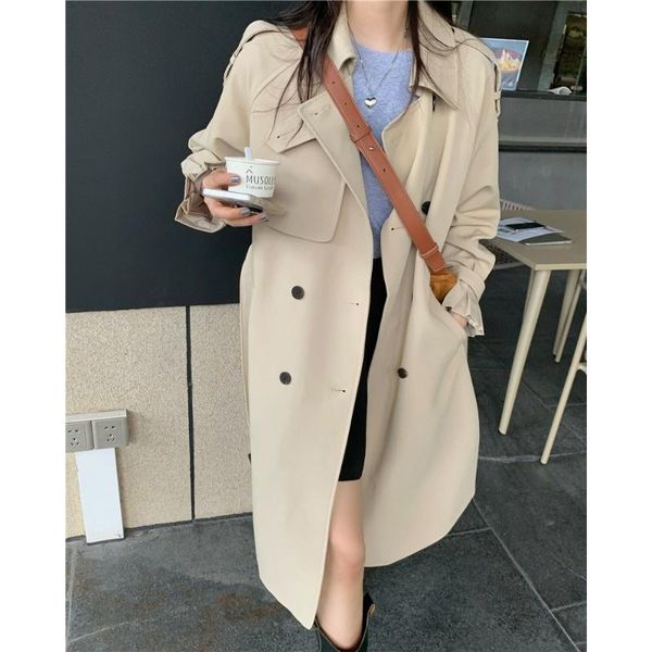 

women's trench coats windbreaker coat female spring and autumn small man british wind medium long temperament 2021 versatile casual, Tan;black