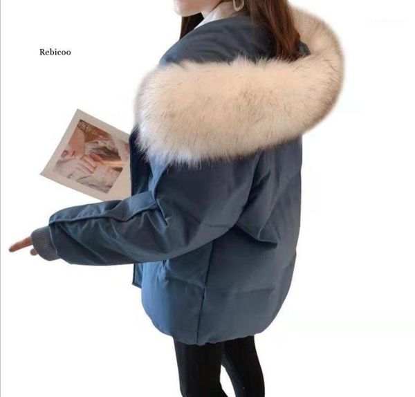 

short parkas women winter hooded fur-collar puffer thicken korean style solid zipper students warm outwear fashion ladies chic women's, Black