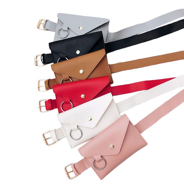 

fashion pure color ring pu leather women belt bag chest waist bag fanny pack