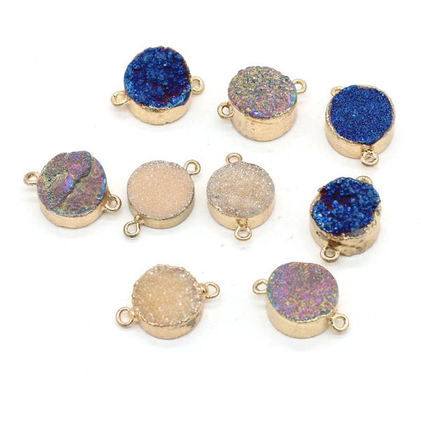 

charms natural stone crystal bud connector fashion round temperament pendant for jewelry making necklaces earrings accessories 15x23mm, Bronze;silver