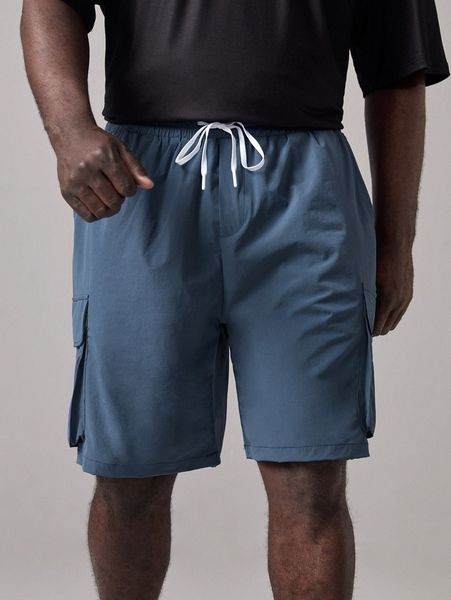

extended sizes men flap pocket drawstring waist shorts u6lx#, Black