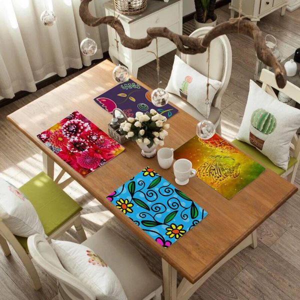 

mats & pads fuwatacchi customizable colorful flower placemat table napkin fabric decoration mat kitchen accessiories