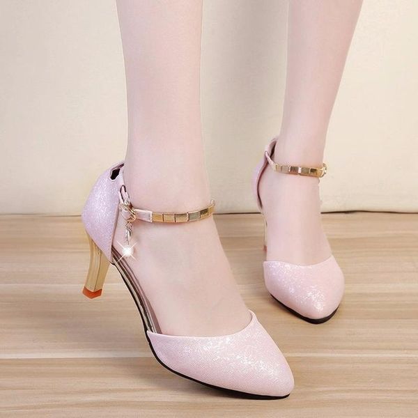 

casual shoes woman sandals 2021 summer buckle strap high heels ladies fashion rhinestone pearl women, Black